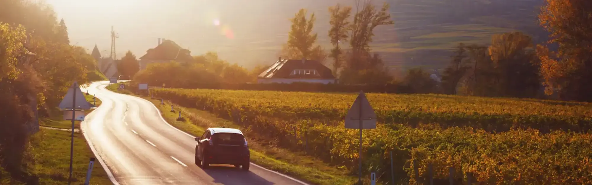 Car driving on autumn road